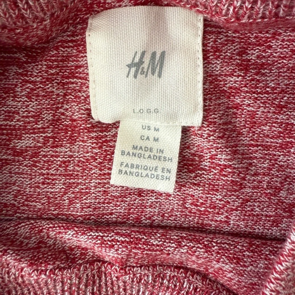 H&M Mens Marled Red Cotton Blend Crewneck Sweater Size M
